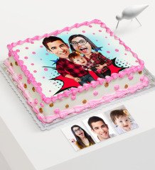 Kişiye Özel Aile Karikatür Baskılı Yaş Pasta İçin Yenilebilir Şekerli Kağıt - 2
