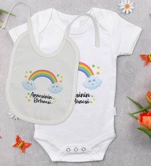 BK Kids Annesinin Bir Tanesi Tasarımlı Bebek Body Zıbın ve Mama Önlüğü Hediye Seti - Model 1