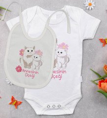 BK Kids Annesinin Çiçeği Tasarımlı Bebek Body Zıbın ve Mama Önlüğü Hediye Seti - Model 1
