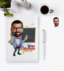Kişiye Özel Bay Kimya Öğretmeni Karikatürlü 2023 Deri Ajanda & Kalem Hediye Seti - 1
