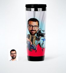 Kişiye Özel Bay Fotoğraf Sanatçısı Karikatürlü Çelik Termos Bardak - 1