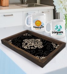 Kişiye Özel Güneşim ve Dünyam Tasarımlı 2'li Kupa Bardak Seti ve Doğal Ahşap Tepsi-1