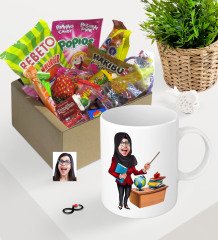 Kişiye Özel Bayan Öğretmen Karikatürlü Nostaljik Lezzetler Kupa Seti-7