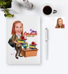 Kişiye Özel  Bayan Öğretmen Karikatürlü 2023 Deri Ajanda & Kalem Hediye Seti - 4