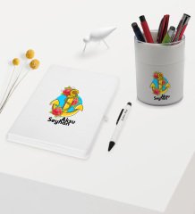 BK Gift Kişiye Özel Çapa Tasarımlı Beyaz Defter Kalem ve Kalemlik Hediye Seti - Model 4