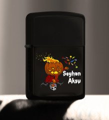 Kişiye Özel Happy Halloween Tasarımlı Renkli Baskılı Siyah Benzinli Metal Çakmak-12