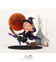 BK Gift Kişiye Özel Kadın Halloween Karikatürlü Ahşap Biblo-1