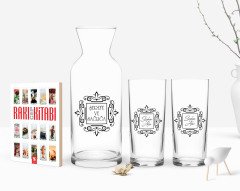 Kişiye Özel Renkli Baskılı İsimli İkili Rakı Bardağı Karaf ve Cep Kitabı Hediye Seti-1