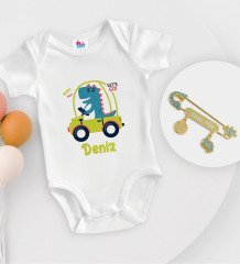 BK Kids Kişiye Özel İsimli Beyaz Bebek Body Zıbın ve Erkek Bebek İğnesi Hediye Seti-34