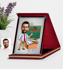 Kişiye Özel Bay Öğretmen Karikatürlü Kırmızı Plaket - 1