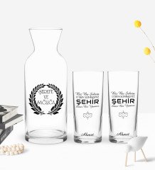 Kişiye Özel Renkli Baskılı Biz Bu Şehrin Tasarımlı İkili Rakı Bardağı ve Karaf Hediye Seti-1