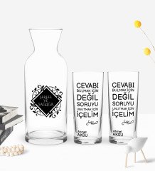 Kişiye Özel Renkli Baskılı Cevabı Bulmak İçin Değil Tasarımlı İkili Rakı Bardağı ve Karaf Hediye Seti-1