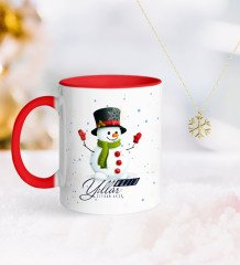 Kişiye Özel Yılbaşı Mutlu Yıllar Kırmızı Kupa ve Kar Tanesi Kolye-16