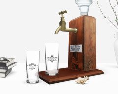 Kişiye Özel Renkli Baskılı İsimli İkili Rakı Bardağı ve Ahşap Rakı Standı Hediye Seti-8