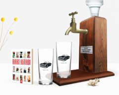 Kişiye Özel Renkli Baskılı Retro Otomobil Tasarımlı İkili Rakı Bardağı Ahşap Rakı Standı ve Cep Kitabı Hediye Seti-1