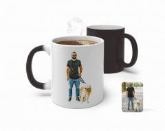 Kişiye Özel Tam Boy Erkek ve Köpek Karikatürlü Sihirli Kupa Bardak-1