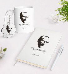 Kişiye Özel Atatürk Temalı Kupa Anahtarlık Beyaz Defter Kalem Hediye Seti-23