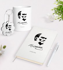 Kişiye Özel Atatürk Temalı Kupa Anahtarlık Beyaz Defter Kalem Hediye Seti-24