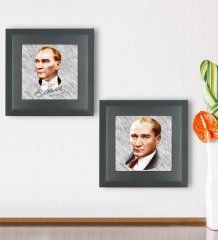BK Gift 2âli Atatürk Tasarımlı Ahşap Çerçeveli Taş Duvar Dekoru-46