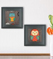 BK Gift 2âli Baykuş Tasarımlı Ahşap Çerçeveli Taş Duvar Dekoru-53