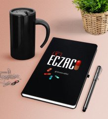 Kişiye Özel Eczacı Siyah Defter Kalem Termos Mug Seti-3