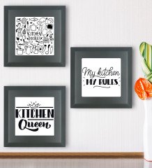 BK Gift Mutfak Temalı 3âlü Ahşap Çerçeveli Taş Duvar Dekoru-2