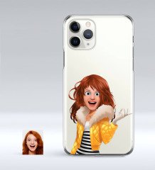 Kişiye Özel Kadın Animasyon Karikatürlü iPhone 11 Pro İnce Şeffaf Silikon Telefon Kapağı-7