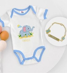 BK Kids Kişiye Özel İsimli Mavi Bebek Body Zıbın ve Erkek Bebek Künyesi Hediye Seti-19