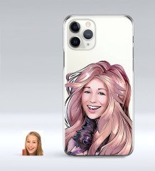 Kişiye Özel Kadın Karikatürlü iPhone 11 Pro İnce Şeffaf Silikon Telefon Kapağı-53