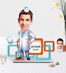 Kişiye Özel Bay Diş Hekimi Karikatürlü 3D Ahşap Masa İsimliği - 3