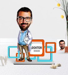 Kişiye Özel Bay Doktor Karikatürlü 3D Ahşap Masa İsimliği - 3