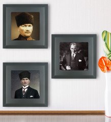 BK Gift Atatürk Tasarımlı 3âlü Ahşap Çerçeveli Taş Duvar Dekoru-43