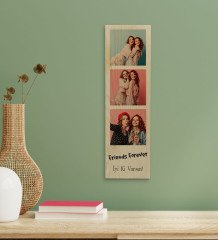 Arkadaşa Özel 3 Fotoğraflı ve Mesajlı Dekoratif Doğal Ahşap Çerçeve