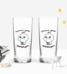 Bk Gift Renkli Baskılı Dardayım Tasarımlı İkili Rakı Bardağı Seti-1