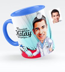 Kişiye Özel Bay Diş Hekimi Karikatürlü Mavi Kupa Bardak - 3