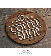 BK Gift Kişiye Özel Dekoratif Yuvarlak Ahşap Coffee Shop Tabelası 43cm - Model 4