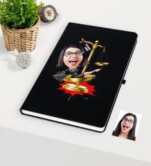 Kişiye Özel Bayan Avukat Karikatürlü Siyah Defter - 4