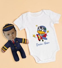 BK Kids Kişiye Özel Fotoğraflı Bebek Yastık ve Bebek Body Zıbın Hediye Seti - Model 38