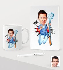 Kişiye Özel Bay Diş Hekimi Karikatürlü Beyaz Defter Kalem Kupa Seti - 2