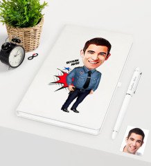 Kişiye Özel Bay Polis Karikatürlü Beyaz Defter Kalem Seti - 3