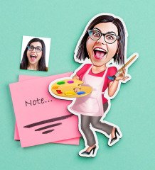 Kişiye Özel Bayan Ressam Karikatürlü Ahşap Magnet