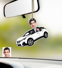 Kişiye Özel Erkek Peugeot 5008 Karikatürlü Ahşap Plakalı Araba Dikiz Ayna Süsü