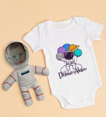 BK Kids Kişiye Özel Fotoğraflı Bebek Yastık ve Bebek Body Zıbın Hediye Seti - Model 44