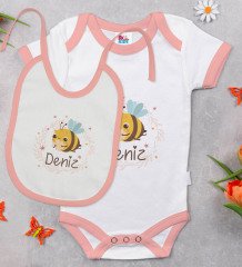 BK Kids Kişiye Özel İsimli Pembe Bebek Body Zıbın ve Mama Önlüğü Hediye Seti-26