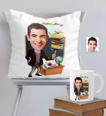 Kişiye Özel Bay Öğretmen Temalı Karikatürlü Yastık Kupa Seti - 2