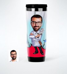 Kişiye Özel Bay Kasap Karikatürlü Çelik Termos Bardak - 1
