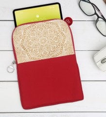 BK Gift Retro Motif Tasarımlı Taşınabilir Koruyucu Tablet Kılıfı & Organizer Çanta - Kırmızı-1
