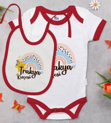 BK Kids Trakya Kızçesi Tasarımlı Kırmızı Bebek Body Zıbın ve Mama Önlüğü Hediye Seti