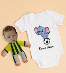 BK Kids Kişiye Özel Fotoğraflı Bebek Yastık ve Bebek Body Zıbın Hediye Seti - Model 2.4