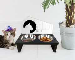 Evcil Dostunuza Özel Çelik Kaseli Ahşap Kedi Mama ve Su Kabı-8